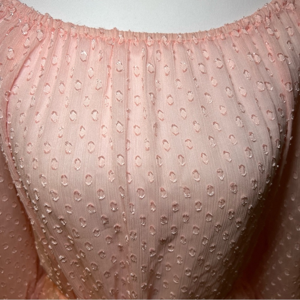 Jennifer Lopez Pink Sheer‎ Blouse Tie Waist Coquette XS - Picture 6 of 14